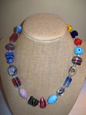 New Handmade Unique Multicolored Glass Bead Necklace